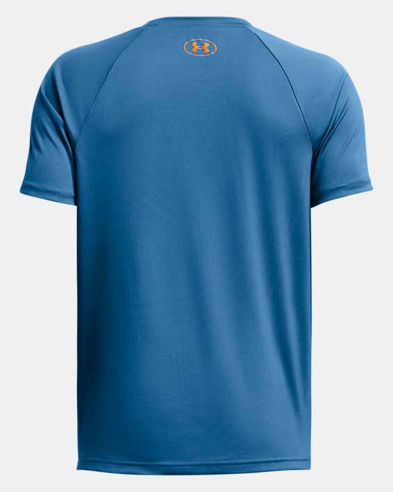 Boys' UA Tech™ Hybrid Print Fill Short Sleeve in Blue image number 1